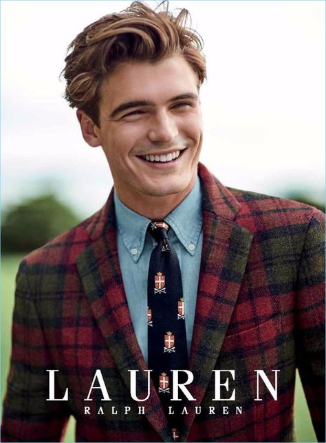 Garrett Taber wears a red and green sport coat from Lauren by Ralph Lauren. Preppy Boys, Ralph Lauren Fall, Preppy Men, Preppy Mens Fashion, Ralph Lauren Style, Mens Fashion Fall, Stylish Mens Outfits, Ralph Lauren Purple Label, Mens Winter Fashion