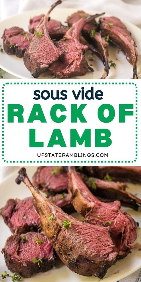 Sous Vide Rack of Lamb  for Fancy Dinner Pinterest pin. Sous Vide Lamb Chops, Sous Vide Lamb, How To Cook Lamb, Lamb Chop Recipes, Tender Meat, Lamb Ribs, Sous Vide Recipes, Rack Of Lamb, Lamb Shanks