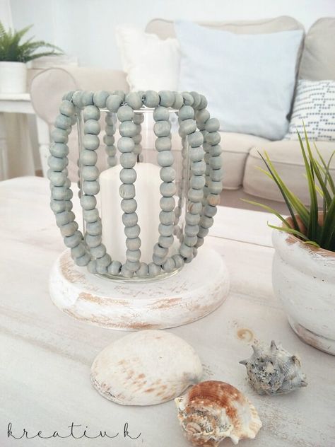 15 DIY Projects to get the Farmhouse Look - A Wonderful Thought Wooden Beads Crafts, Diy Wood Lanterns, Diy Candle Centerpieces, Diy Projects To Make And Sell, Wood Beads Diy, Farmhouse Beads, Beaded Items, Build Yourself, Boho Crafts Diy