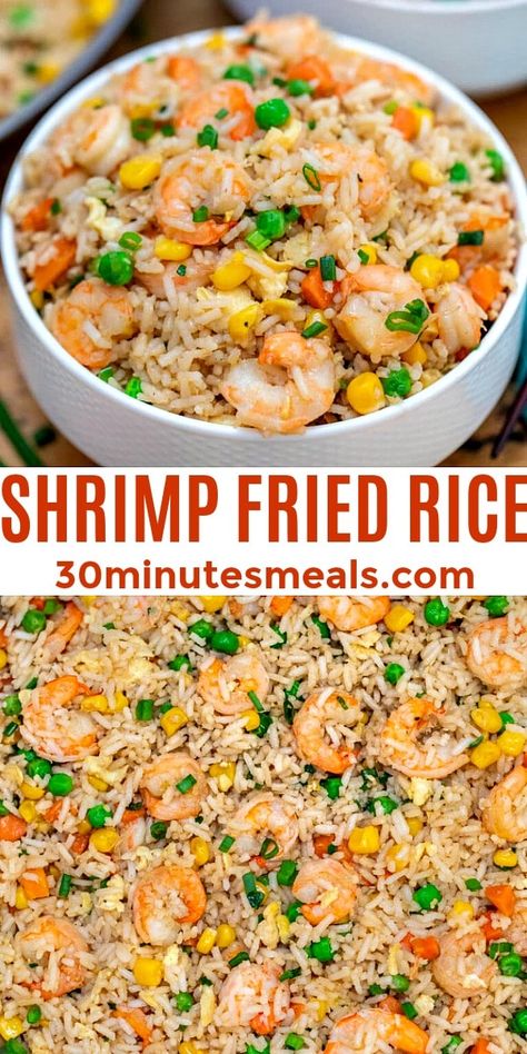 Shrimp Fried Rice Recipe - 30 minutes meals Easy Shrimp Fried Rice Recipe Simple, Shrimp And Sticky Rice, Shrimp Rice Stir Fry, Chicken And Shrimp Rice Recipes, Combo Fried Rice Recipe, Right Rice Recipes, How To Make Shrimp Fried Rice Easy, Teriyaki Shrimp Fried Rice, Egg White Fried Rice