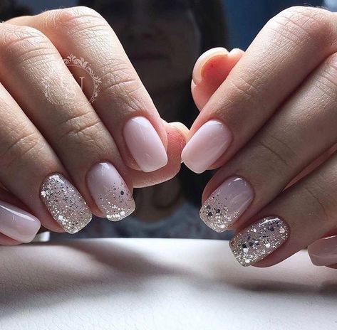 +19 Top Pink And Silver Glitter Nails - POLYVORE - Discover and Shop Trends in Fashion, Outfits, Beauty and Home Pale Pink Nails, Glitter Accent Nails, Special Nails, Cute Nail Art Designs, Super Nails, Cute Nail Art, Accent Nails, Wedding Nails, Trendy Nails