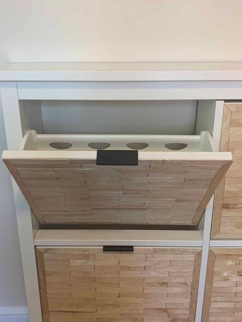 IKEA Hemnes shoe cabinet DIY hack, using popsicle sticks! Bissa Shoe Cabinet Hack, Ikea Hemnes Shoe Cabinet Hack, Shoe Cabinet Diy, Hemnes Shoe Cabinet Hack, Ikea Stall Shoe Cabinet Hack, Diy Shoe Cabinet, Ikea Shoe Cabinet Hack, Ikea Hemnes Shoe, Shoe Cabinet Hack