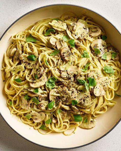 One-Pot Creamy Mushroom Pesto Pasta | Kitchn Mushroom Pesto, Best Mushroom Recipe, Creamy Mushroom Pasta, Pesto Pasta Recipes, Basil Recipes, One Pot Pasta Recipes, Creamy Pesto, Dutch Oven Recipes, Pasta Dinners