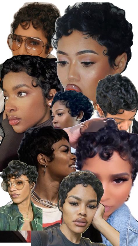 Pixie Haircut Fashion Outfits, Keri Hilson Short Hair, Hairstyles Short Curly Hair Black Women, Slicked Back Curly Hairstyles, Pixie Haircut Wig, Short Pixie Cut Black Women Natural Hair, Curl Pixie Hair, Short Curly Pixie Cut Black Women, Short Hair Accessories Ideas