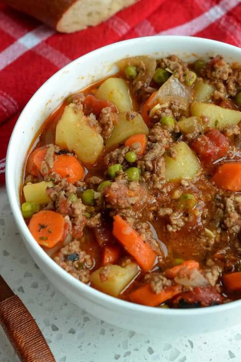 Recipes With Hamburger Meat, Recipes With Hamburger, Ground Beef Stew Recipes, Ground Beef Stews, Vegetables Soup, Soup Beef, Hamburger Stew, Easy Hamburger, Hamburger Meat Recipes