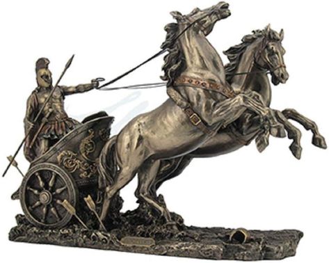 14.5" Achilles On Two Horse Chariot Statue Sculpture Figurine Troy Greek Décor Horse Chariot, Two Horses, Tattoo Project, Horse Carriage, Statue Sculpture, Alexander The Great, Lion Sculpture, Alexander, Horses