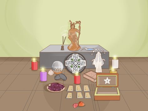 How to Set up a Simple Pagan or Wiccan Altar: 8 Steps 5 Elements Of Nature, Personal Altar, Small Bookshelf, Wiccan Altar, 5 Elements, Elements Of Nature, Salvation Army, Large Candles, Animal Totems