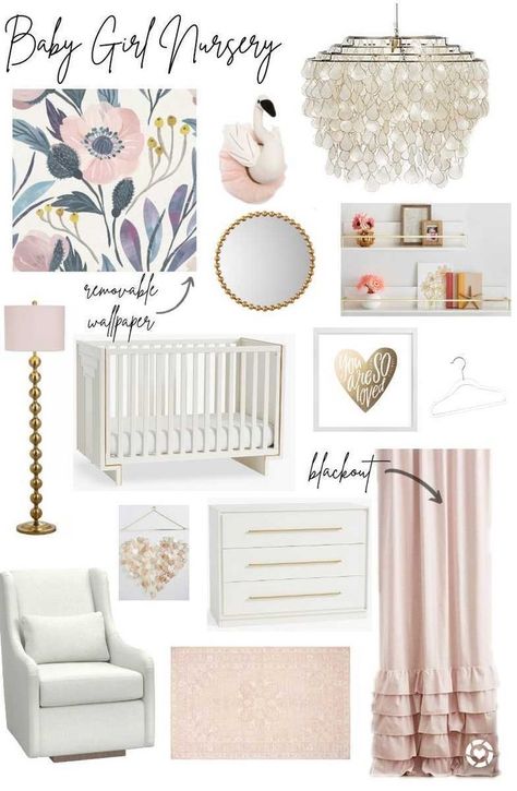 Blush Pink Nursery Walls, Baby Girl Rooms Ideas, Gold And Blush Nursery, Baby Girl Nursery Pink White And Gold, Dusty Rose And Gold Nursery, Gold And Pink Nursery Decor, Baby Girl Nursery Chandelier, Blush Pink And Gold Nursery, Baby Girl Nursery Blush Pink