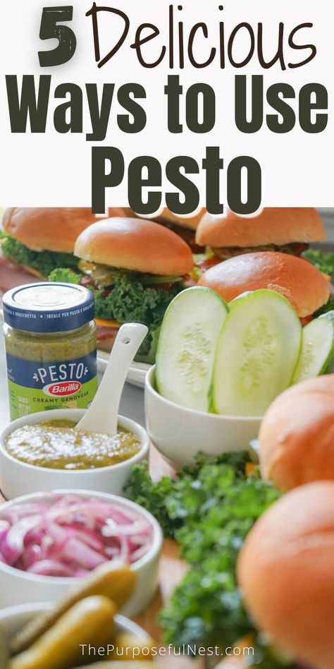 Learn 5 delicious and creative ways to use pesto in your dishes. Pesto marinated chicken and pizza all make the list. Ways To Use Pesto, Pesto Uses, Pesto Dishes, White Pizza Sauce, Green Pizza, Green Pesto, Pesto Pizza, Creamy Pesto, How To Make Pesto