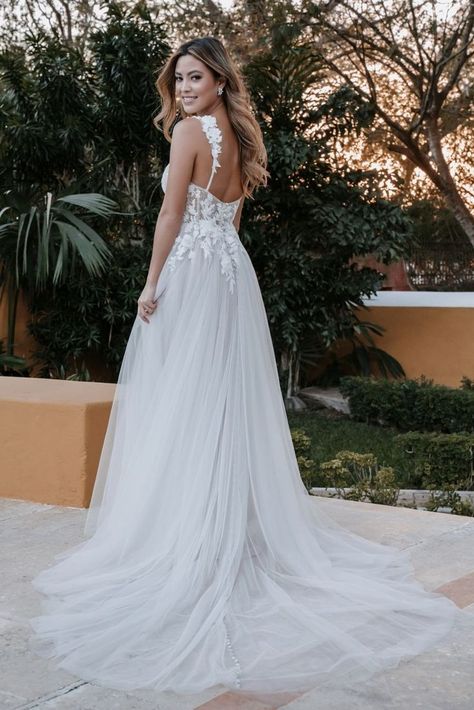 Adorned with dimensional blossoms and a subtle sparkle, this ethereal tulle gown features an A-line silhouette and subtle train. Bridal Tuxedo, Allure Romance, Allure Wedding Dresses, Manhattan Kansas, Bridal Attire, Allure Bridals, A Line Wedding Dress, Wedding Dress Sizes, Allure Bridal