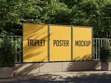 3 Free Triplet Poster On Fence Mockup PSD Files - Good Mockups Mockup Envelope, Poster Mockup Free, Out Of Home Advertising, Poster Mockup Psd, Menu Mockup, Macbook Mockup, Cosmetics Mockup, Digital Mockup, Sign Mockup