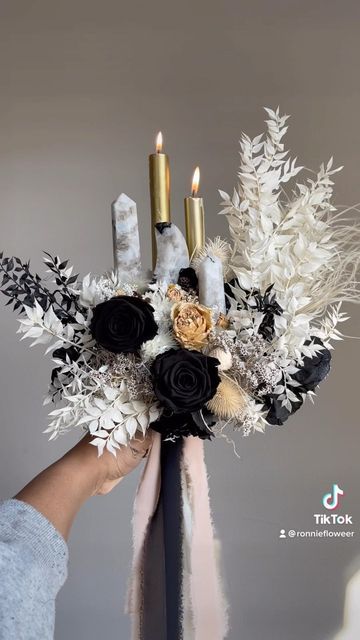 Ronniefloweer LLC - Woodinville, WA on Instagram: "Moon stone or Smokey Quartz 🌙🤍 #crystalbouquet #witchywedding #darkwedding #gothwedding #flowers #crystals #crystalwedding #wedding #weddingflowers #driedflowers #seattleflorist#bridalbouquet #seattle #kirkland" Crystals Bouquet, Wedding Bouquet Crystal, Bouquet With Crystal Tower, Quartz Crystal Wedding Bouquet, Crystal Wedding Bouquet Goth, Dried Flower Bouquet Wedding, Geode Wedding, Bouquet Holder, Flower Boquet