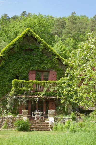 Green cottage House Covered In Vines, Building A Storage Shed, Green Cottage, Vertical Garden Design, Countryside Cottage, Colorful Apartment, Beautiful Ruins, Around The World In 80 Days, Cottage Style Homes