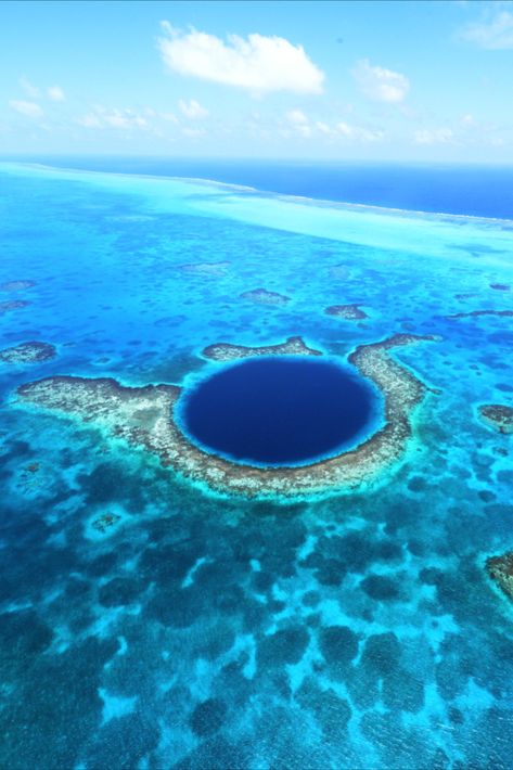 Ranked as the sixth best diving spot in the world, The Blue Hole, Belize descends to a depth of 125m, with extraordinary underwater stalactites on the sheer walls and a number of shark species roaming around inside. Blue Hole Dahab, Belize Aesthetic, Belize Photos, Blue Hole Belize, Belize Trip, Travel Belize, Shark Species, 2023 Vacation, Belize Beach