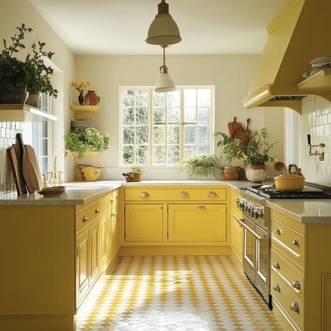 30 Must-See Yellow Kitchen Decor Ideas for a Sunny Space Yellow Backsplash Kitchen, Kitchen With Yellow Accents, Pastel Yellow Kitchen, Yellow Country Kitchens, Lime Kitchen, Yellow Kitchen Cabinets, Citrus Kitchen, Dreamy Kitchens, Blue White Kitchens