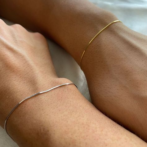 Gold Bracelets For Couples, A Bracelet Gold, Matching Gold Bracelets For Couples, Silver And Gold Bracelets, Couple Silver Bracelets, Silver Dainty Bracelets, Silver Couple Bracelets, Dainty Silver Chain Bracelet, Matching Chains For Couples