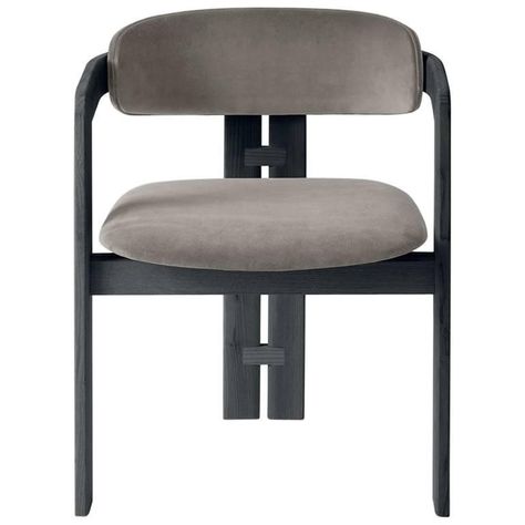 Unique Italian Designed Three-Legged Dining Chair in Wood and Upholstery Gallotti Radice, Contemporary Armchair, Stools With Backs, Dining Room Chairs Modern, Dining Chair Design, Contemporary Dining Chairs, Plywood Furniture, Velvet Chair, Design Del Prodotto