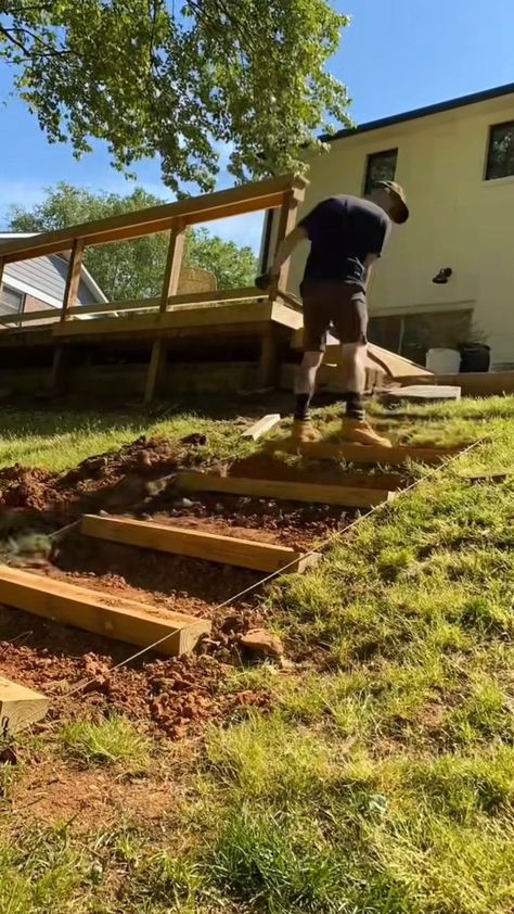 Sloped Walkway, Steps Garden, Backyard Hill, Backyard Hill Landscaping, Step Ideas, Hill Landscaping, Landscape Stairs, Landscaping On A Hill, Landscape Steps