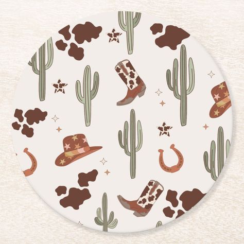 Wild West Rodeo Cowboy Cactus birthday party Cactus Birthday Party, Cowboy Cactus, Cactus Birthday, Rodeo Birthday Parties, Western Birthday, Rodeo Birthday, Rodeo Cowboy, Paper Coaster, Coaster Design