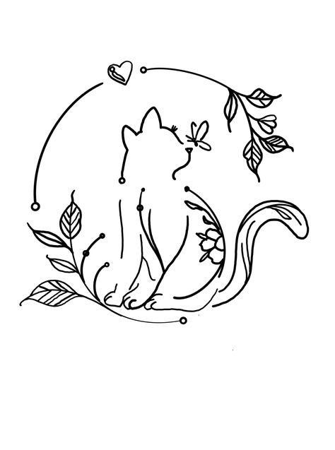 Cat Line Art Tattoo, Cute Line Drawings, Tatoo Dog, Libra Tattoo, Doodle Tattoo, Cat Tattoo Designs, Friendship Tattoos, Line Art Tattoos, Tattoo Stencil