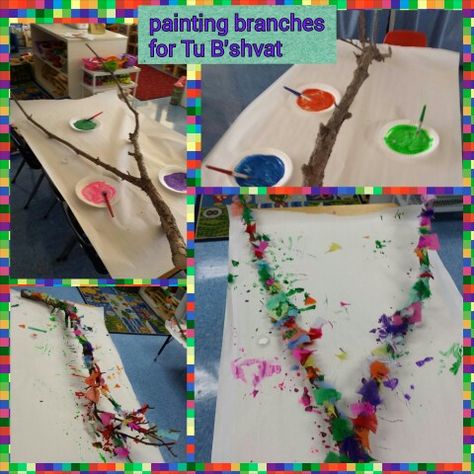 Tu B Shevat Preschool Activities, Tu Bshevat Preschool, Tu Bishvat Preschool, Painting Branches, Tree Unit, Jewish Preschool, Toddler Class, Morning Activities, Preschool Craft