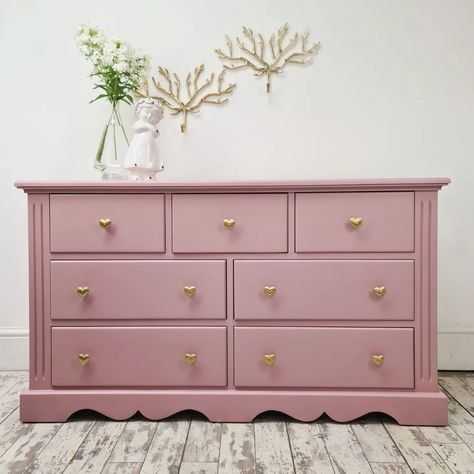 What a difference a splash of colour and change if handles make. We were specifically asked to source a large chest of drawers no higher than 76 cm; so our customer can get it up the stairs. This is for their little girl's room, so she can grow with it for many years until she gets sick of pink 😆. Seriously, we think she will cherish it for years to come. What do you think? ○ ○ ○ #pinkfurniture #multidrawer #goldheart #furnituretransformation #FurnitureRevival #furniturerefinishing #fu... Pine Furniture Makeover, Pink Chest Of Drawers, Restored Furniture, Pink Dresser, Large Chest Of Drawers, Pink Furniture, Splash Of Colour, Furniture Update, Big Girl Rooms