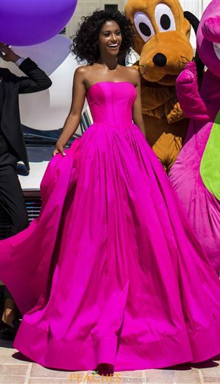 Hot Pink Ball Gown, Tarik Ediz Dresses, Basque Waist, Straight Across Neckline, Ballroom Dresses, Tarik Ediz, Taffeta Fabric, Best Prom Dresses, Princess Ball Gowns