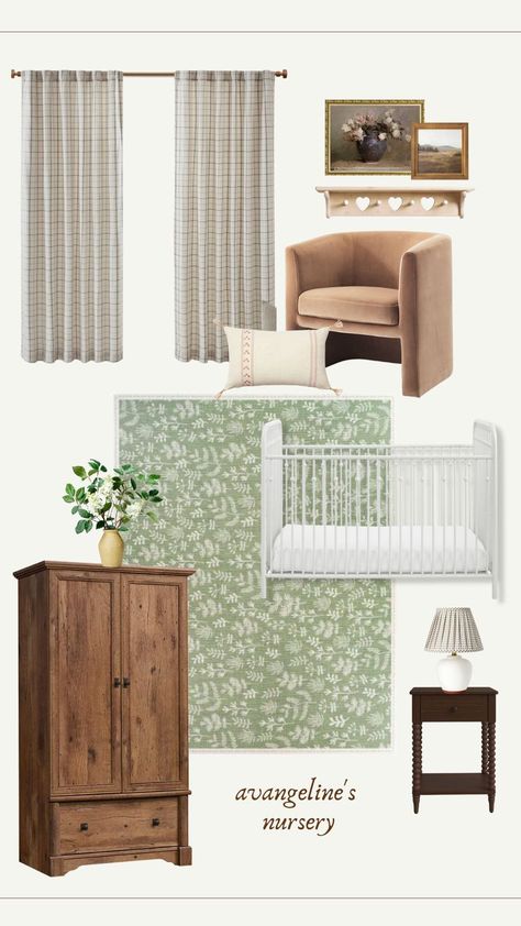 mood board for avangeline's nursery! going for a vintage, but girly feel 🎀 Narrow Nursery, Milena Ciciotti, Nursery Mood Board, Book Themed Nursery, Nursery Inspo, Vintage Nursery, Little Cottage, Nursery Inspiration