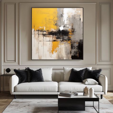 Yellow, black, and gray contemporary abstract wall art - digital download for canvas printing and other prints.