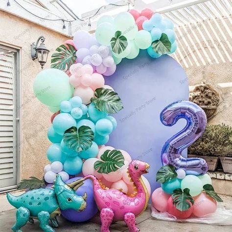 Reptile Costume, Dinasour Birthday, Wild Theme, Girl Dinosaur Party, Girl Dinosaur Birthday, Dinosaur Balloons, Ballon Party, Dinosaur Themed Birthday Party, Baby Birthday Themes