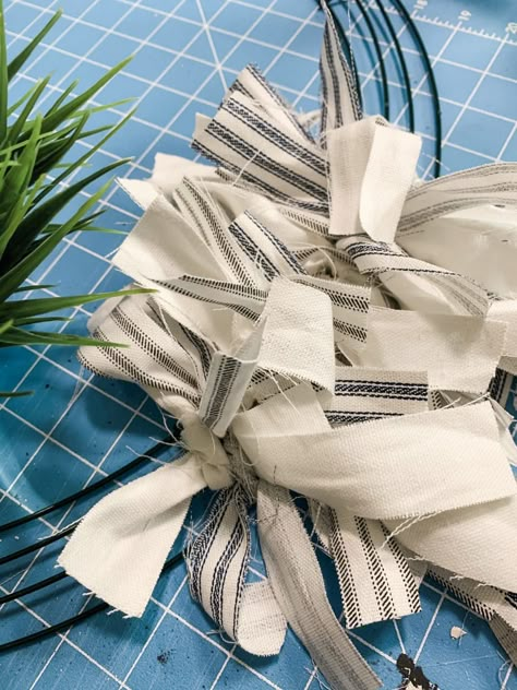 How to Make a Rag Wreath - Easy DIY Tutorial for Everday Decor Tied Fabric Wreath, How To Make Rag Wreath, Rag Ribbon Wreath, Fabric Rag Wreath, Fabric Flower Wreath Diy, Diy Rag Wreath How To Make, Rag Wreaths How To Make A, Rag Wreath Ideas, Diy Rag Wreath