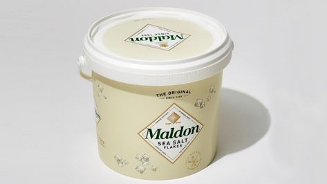 You Need This Big Bucket of Maldon Sea Salt If You Cook Pretty Much Anything at Home | Bon Appétit Maldon Salt Recipes, Maldon Sea Salt Flakes, Salt Packaging, Cooking Secrets, Maldon Salt, Flakey Salt, Pecan Tarts, Big Bucket, Canning Tips