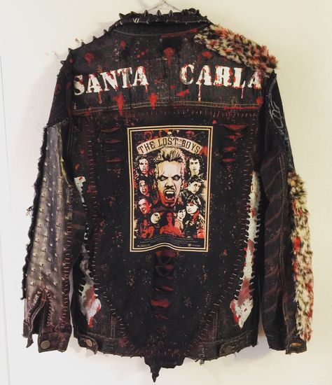 Santa Carla The Lost Boys vampire jacket from Chad Cherry Clothing. Punk Rock jackets, horror jacket, distressed jacket, studded jacket. Horror Battle Jacket, Horror Jacket, Cherry Clothing, Battle Jackets, Punk Outfit, Horror Punk, Jacket Ideas, Battle Jacket, Diy Jacket