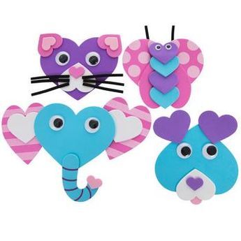 Material: Foam Color: Pink, Purple, Blue & Black Pattern: Polka Dot & Stripes Age Grade: 4+ Quantity: Makes 24 Set Includes: 24 - Assorted Heart Bases 60 - Assorted Heart Ears 12 - Wiggle Eyes (8mm) 6 - Elephant Trunks 6 - Tongues 1 - Sticky Squares Sheet 30 - Butterfly Heart Body Pieces 36 - Wiggle Eyes (20mm) 18 - Assorted Heart Noses 12 - Heart Mouths 36 - Whiskers 12 - Antennas Create something adorable and filled with love! Animals Foam Craft Kit includes purple, blue, and pink foam heart s Valentines Day Animals, Animals Craft, Heart Animals, Heart Craft, Elephant Trunk, Animal Valentine, Butterfly Heart, Valentines Crafts, Cuddly Animals