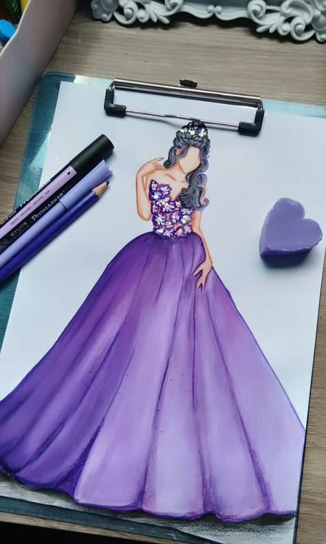 Ball Gowns Drawing Fashion Sketches, Monochromatic Dress Illustration, Art Girly Drawings, Dress Illustration Design, Illustration Dress, Bride Fashion Illustration, Fashion Illustration Poses, Simple Frock Design, Fashion Illustration Tutorial