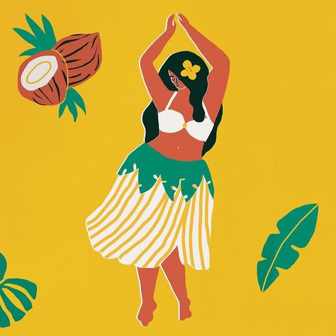 Hawaii #hawaii #hula #coconut #illustration by naomipwilkinson Hawaii Illustration Design, Hawaii Illustration Hawaiian Art, Aloha Illustration, Hawaiian Illustration, Coconut Illustration, Hawaii Illustration, Naomi Wilkinson, Hawaiian Girl, Hawaii Hula