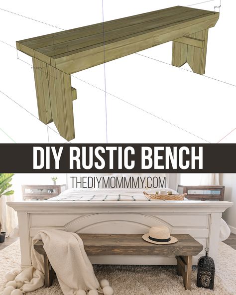 Free DIY Rustic Primitive Bench Building Plans Diy Rustic Bench, Bench Building Plans, Primitive Bench, Farmhouse Bench Diy, Free Building Plans, White Bench, Simple Building, Rustic Bench, Primitive Furniture