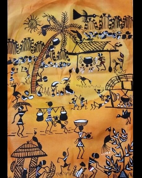 Worli Painting, Warli Art, African Art Paintings, Madhubani Art, Madhubani Painting, Indian Folk Art, Indian Paintings, Indian Art Paintings, Folk Art Painting