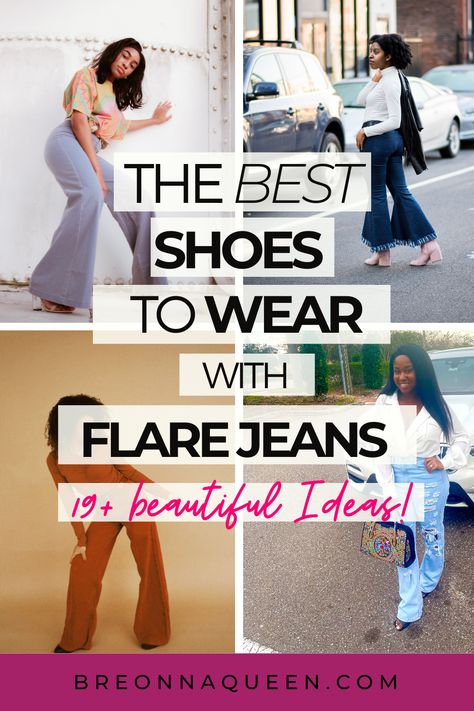 what to wear with flare jeans, flare jeans outfit ideas, how to style flare jeans, flare jean outfits, cute outfits with flare shoes, what shoes to do I pair with flare jeans Bell Bottom Jeans Outfit Shoes, What To Wear With Flare Jeans Plus Size, What Kind Of Shoes To Wear With Bell Bottoms, Flare Jeans Chic Outfit, Trumpet Flare Jeans Outfit, Flare Jean Shoes, High Rise Flare Jeans Outfits Winter, What Shoes To Wear With Flared Jeans, Flares With Sneakers