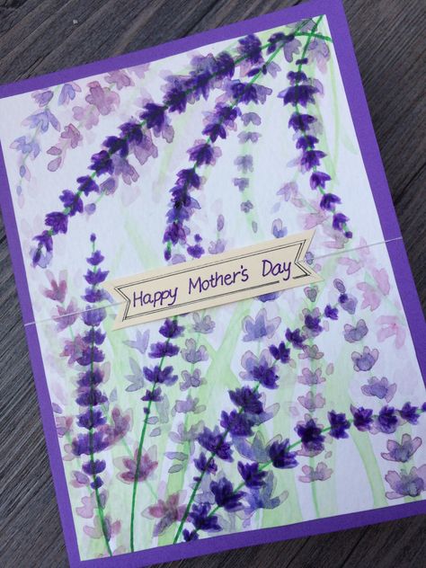 Pretty Mothers Day Cards, Mother's Day Cards Handmade Drawing, Purple Card Ideas, Watercolor Mother’s Day Card Ideas, Mothers Day Cards Flowers, Homemade Mothers Day Cards Creative, Watercolour Mothers Day Cards, Mother’s Day Homemade Cards, Mother’s Day Painting