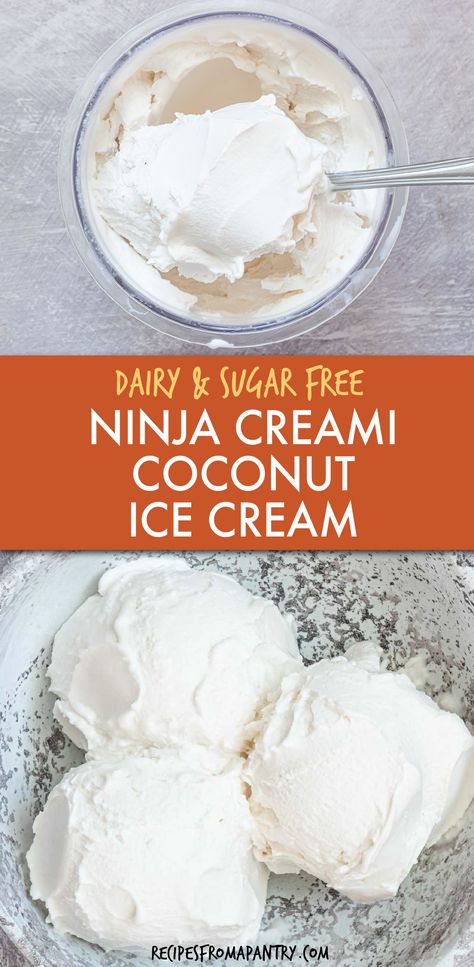 Make this easy dairy free Ninja Creami coconut ice cream recipe at home with just 3 ingredients and minimal prep work! Sugar free dairy free Ninja Creami coconut ice cream is a great dessert or anytime snack. Use this recipe to make a dairy free milkshake or customize with your favorite mix ins and toppings like pineapple, nuts, and coconut flakes. Everyone will love this creamy Ninja Creami coconut ice cream! #ninjacreami #ninjacreamicoconuticecream #coconuticecream Dairy Free Ninja Creami, Egg Recipes For Lunch, Coconut Ice Cream Recipe, Ice Cream Maker Recipes Healthy, Dairy Free Milkshake, Homemade Coconut Ice Cream, Weight Watchers Crock Pot Recipes, Ninja Ice Cream Recipe, Coconut Ice Cream Recipes