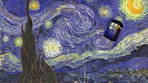 Starry Night by Vincent Van Gogh Doctor Who #TARDIS #1080P #wallpaper #hdwallpaper #desktop Starry Night Iphone Wallpaper, Tardis Van Gogh, Tardis Wallpaper, Van Gogh Wallpaper, Starry Night Wallpaper, Doctor Who Wallpaper, Edouard Vuillard, Richard Diebenkorn, Starry Night Painting