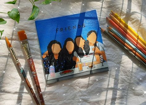 Paintings To Make With Your Best Friend, Canvas Friends Painting, Friend Painting Ideas, Illustration On Canvas, Canvas Illustration, Diwali Painting, Friend Canvas, Birthday Painting, Friend Painting