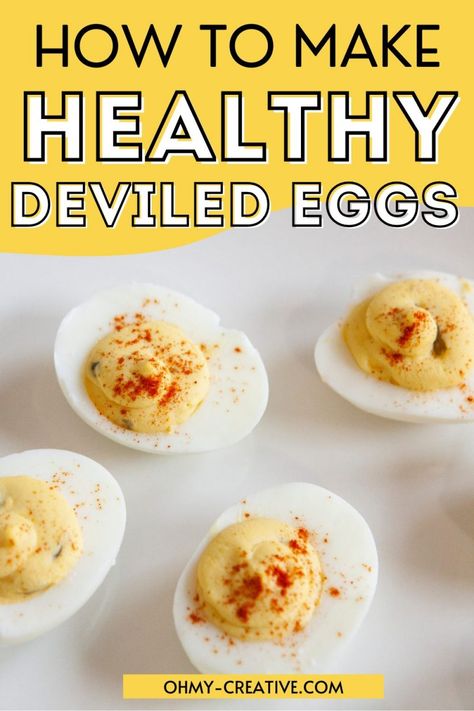 This healthy deviled eggs recipe is perfect for WW. They are delicious snack or enjoy it as part of your Weight Watchers low point lunch. Eggs are an excellent source of protein and healthy fats. Just eating a few of them will help you feel full. OHMY-CREATIVE.COM #weightwatchersdeviledeggs #healthydeviledeggrecipe #lowpointfood #opointfood #wwrecipes #deviledeggs Healthy Deviled Eggs Recipe, Healthy Deviled Eggs, Egg Calories, Deviled Eggs Recipe Classic, Deviled Eggs Easy, Egg Diet Plan, Boiled Egg Diet, Deviled Eggs Recipe, Eggs Recipe