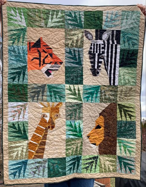 Jungle themed baby quilt Jungle Quilt Pattern, Jungle Quilt, Safari Quilt, Elephant Quilt, Jungle Wall, Baby Quilt Pattern, Baby Quilt Patterns, Jungle Adventure, Landscape Quilts