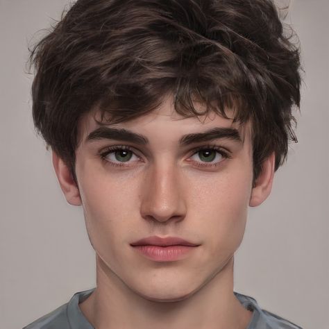 Grey Hair Boy, Artbreeder Portraits, Brown Hair Boy, Character Inspiration Girl, Character Inspiration Male, Brown Hair Brown Eyes, Boy Face, Digital Portrait Art, Boys Love