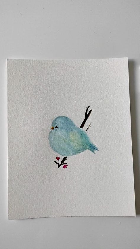 Bird Drawings Simple, Watercolor Birds Tutorial, Simple Bird Drawing, Bird Watercolor Art, Love Birds Painting, Bird Painting Acrylic, Valentines Watercolor, Bee Drawing, Drawing Love