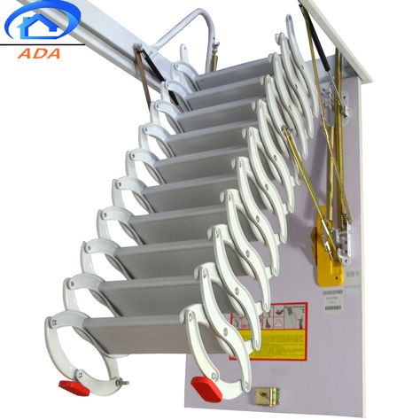 Attic Steps Pull Down, Attic Pull Down Stairs Ideas, Pull Out Stairs, Stairs To Attic Conversion, Attic Stairs Pull Down, Attic Access Ladder, Little Home Ideas, Folding Staircase, Stairs Attic