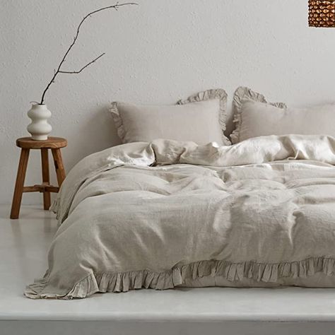 Amazon.com: Simple&Opulence 100% Washed French Linen Duvet Cover Set-104''x92'' King Size-3 Pieces Vintage Ruffled Farmhouse Bedding 1 Comforter Cover 2 Pillowshams High End Floral Frill Flax Sets,Natural Linen : Home & Kitchen Washed Linen Duvet Cover, Ruffle Duvet Cover, Work Space Decor, Linen Duvet Cover, Farmhouse Bedding, Ruffle Bedding, Sectional Sofa Couch, Bedroom Headboard, Outdoor Dining Furniture