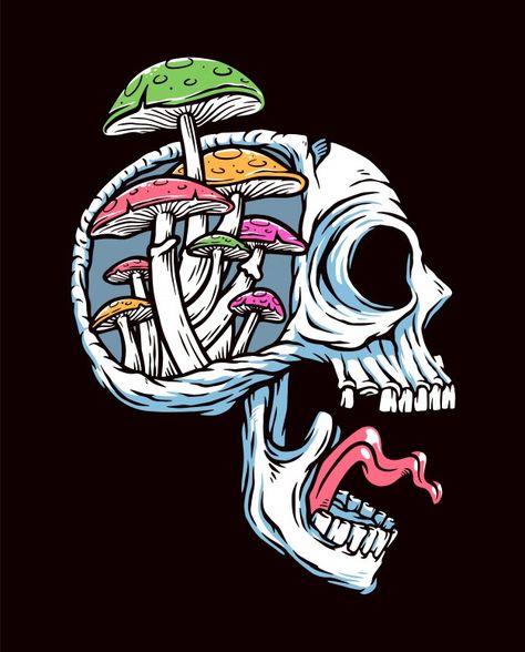 Calavera y hongo Vector Premium | Premium Vector #Freepik #vector #vintage #arbol #mano #dibujos-animados Trippy Drawings, Mushroom Drawing, Trippy Painting, Float Frame, Wow Art, Mushroom Art, Trippy Art, Hippie Art, Art Drawings Sketches